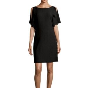 Theory Andzelika Rosina Boat-Neck Crepe Dress Womens 00 Flutter Sleeve Black NWT
